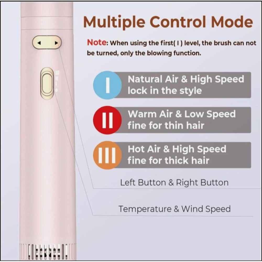 NIB -3 in 1 Rotating Hair Dryer Brush Spinning with Detachable Brush (2" & 1.5") - Picture 6 of 15
